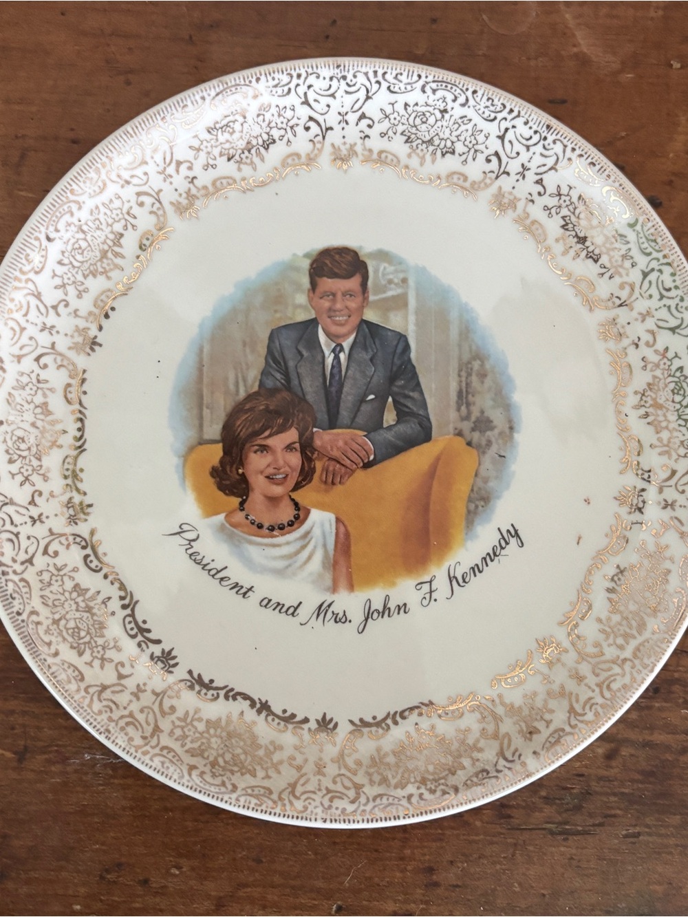 Vintage White and Gold Commemorative JFK Plate